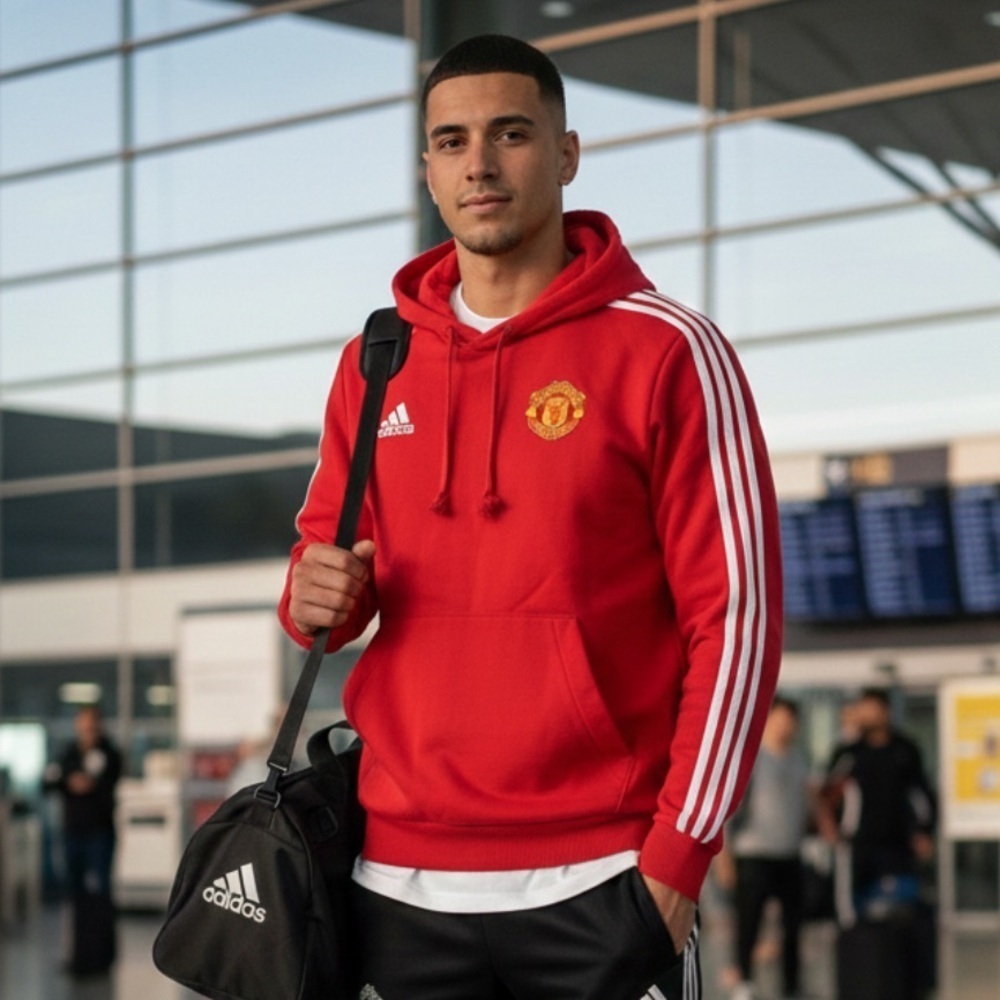 Adidas Red Hoodie with Manchester United Emblem